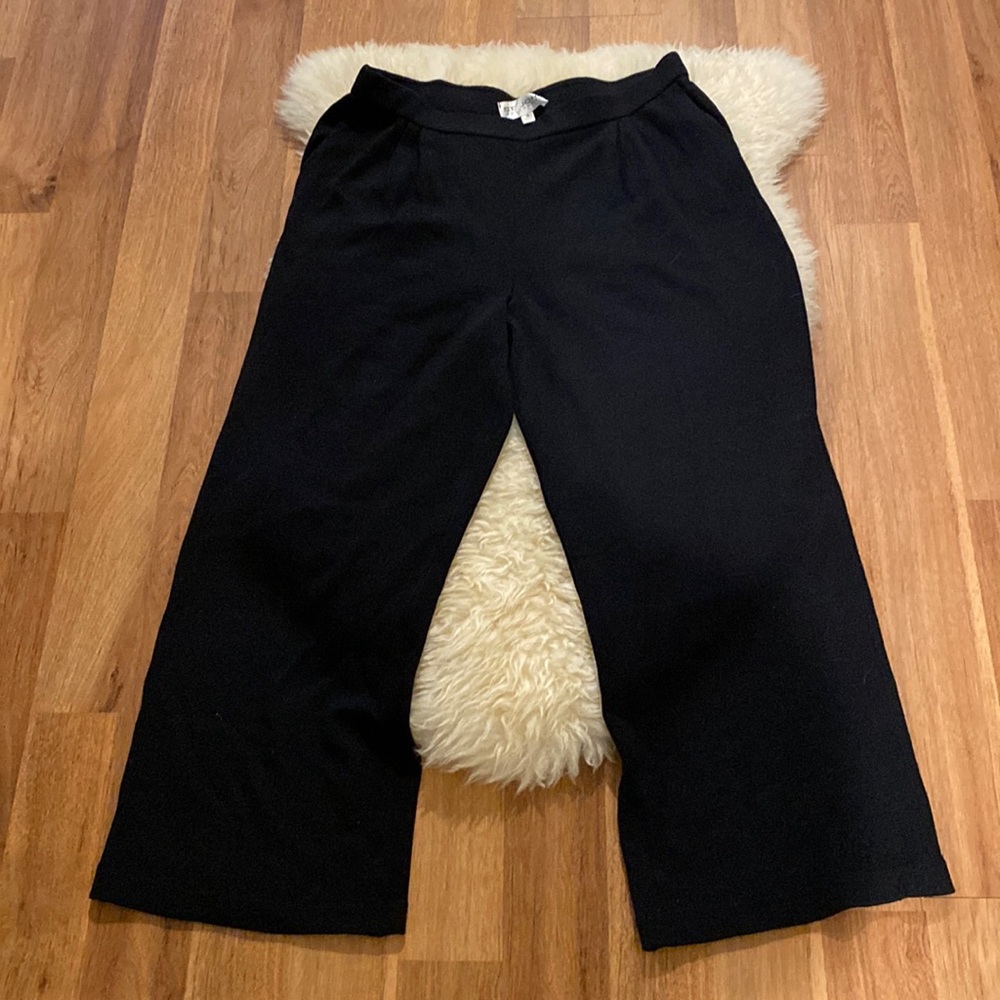 St. John Collection Black Wide Leg Knitted Pants w/ Elastic Waistband EUC Sz 14